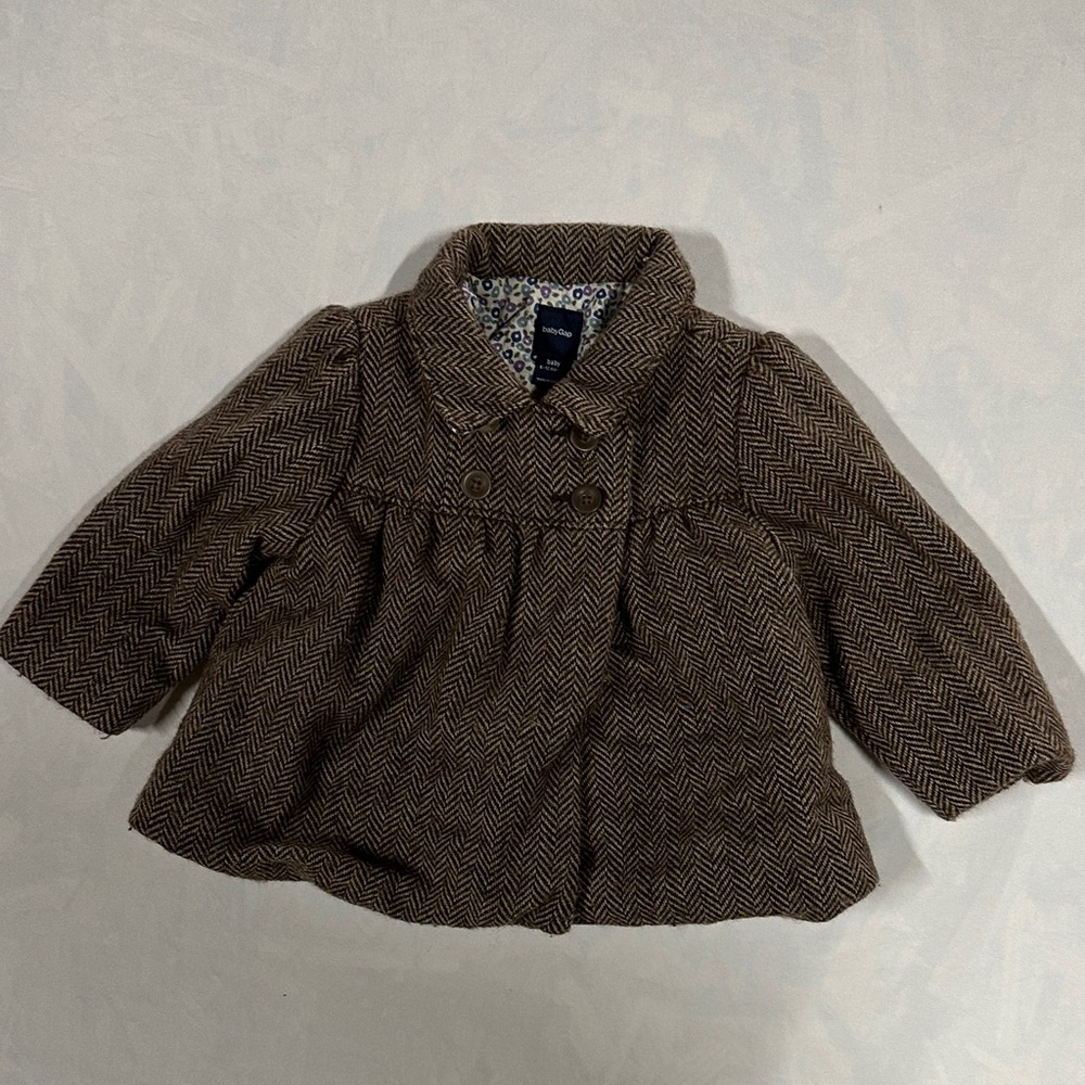 Baby Gap Girls Brown Herringbone Peacoat 6-12 months